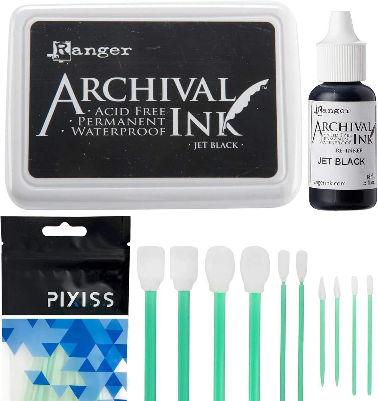 Archival Ink Pad and Reinker Jet Black Bundle with Blending Tools